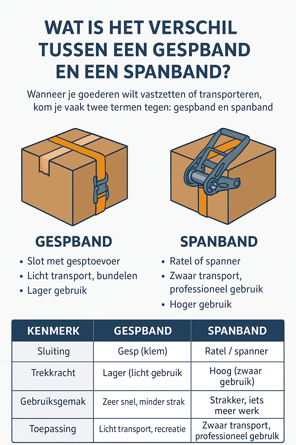 Wat is het verschil tussen een gespband en een spanband?